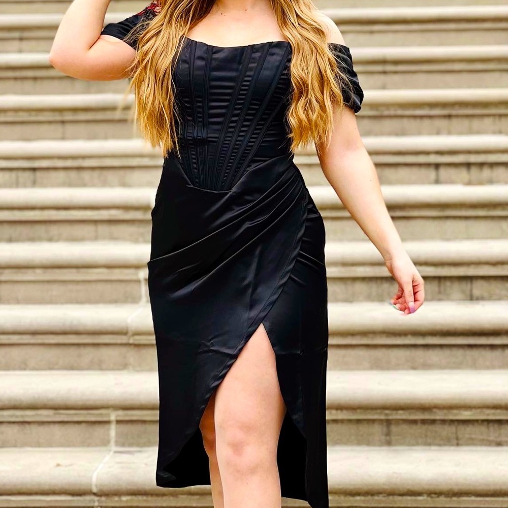 Black satin corset dress